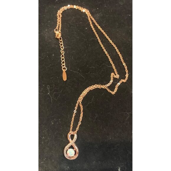 Rose Gold Tone Infinity Pendant Necklace With Opal & Rhinestones - Picture 2 of 3